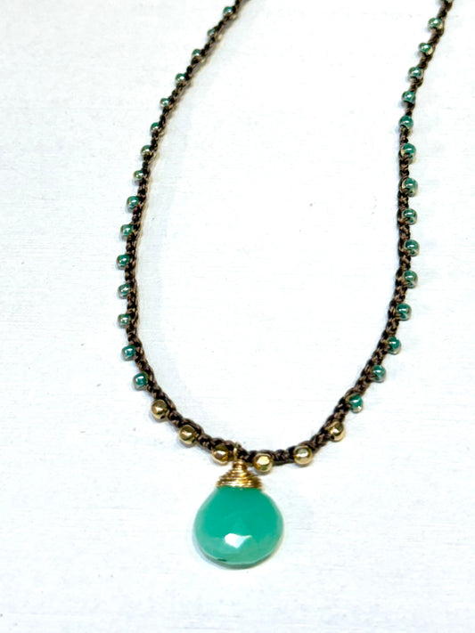 マチュピチュジュエリー クリソプレーズ/14kgf ブラウスシルクスレッドネックレス クリアグリーンビーズ