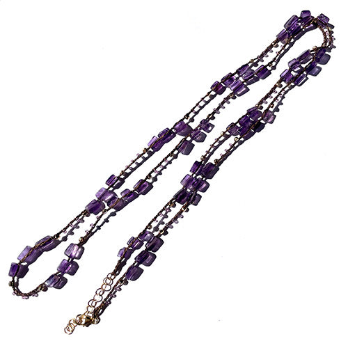 マチュピチュジュエリー 【アメジスト/スクエア/14kgf】シルクスレッドラップブレス/NK パープル&14kgfビーズ