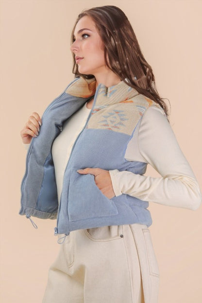 オルテガ柄 コーデュロイ ボアベスト