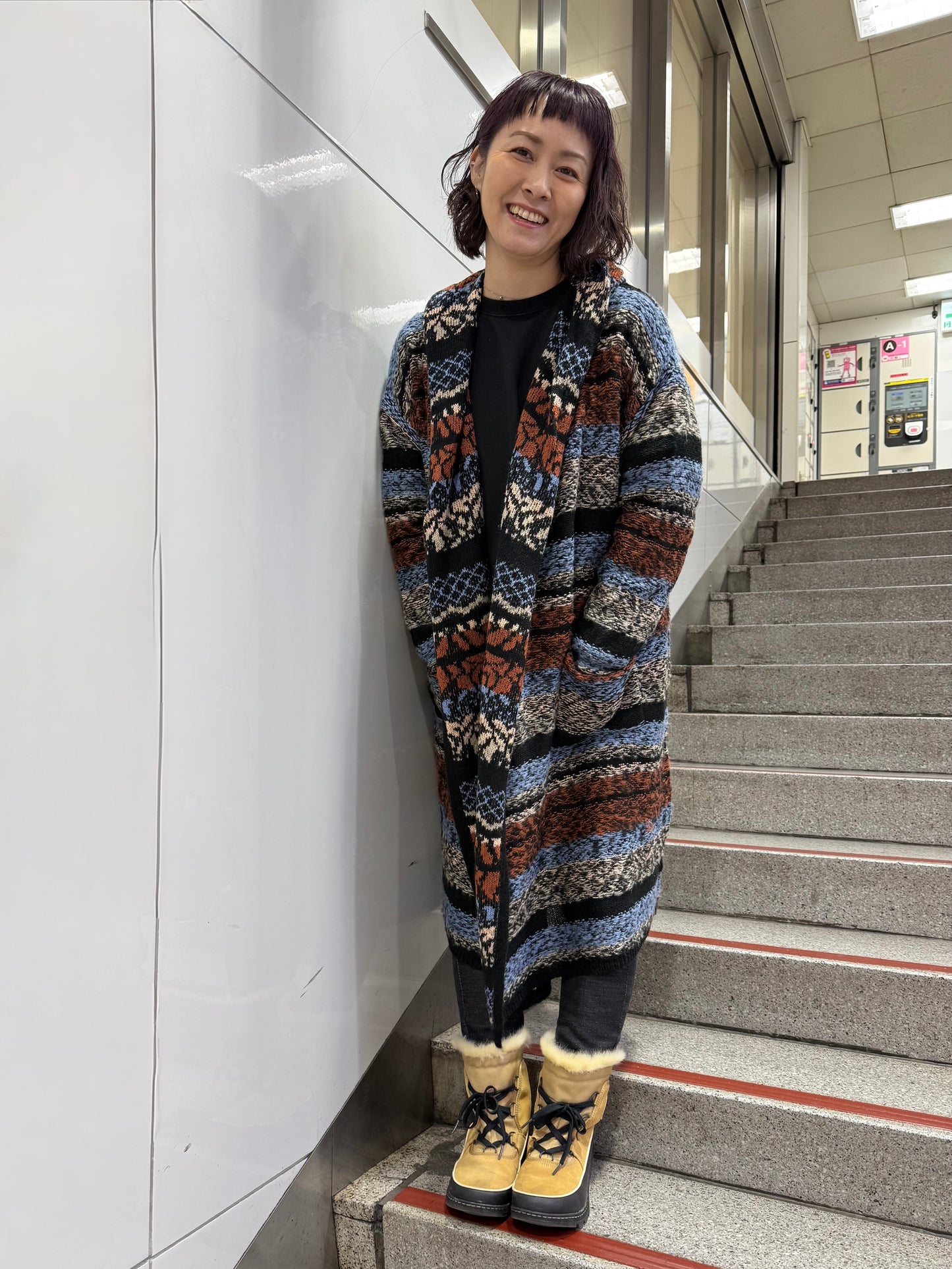 LOVESTITCH ボヘミアンストライプ フード付きニットカーディガン