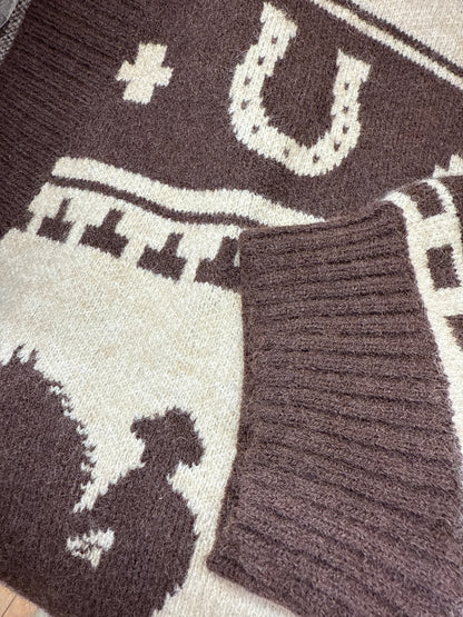 ホース柄 ウエスタン オーバーサイズ ニットカーディガン