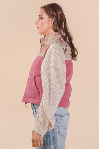 オルテガ柄 コーデュロイ ボアベスト