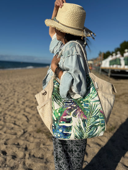 SunNSand マクラメトロピカルリーフトートバッグ