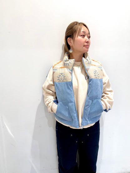 オルテガ柄 コーデュロイ ボアベスト