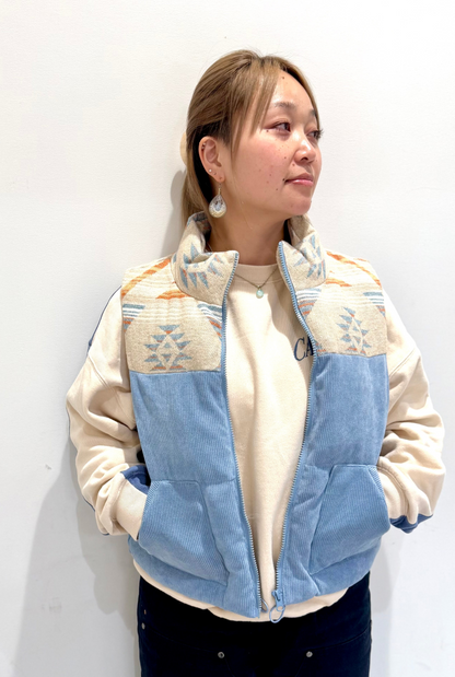 オルテガ柄 コーデュロイ ボアベスト