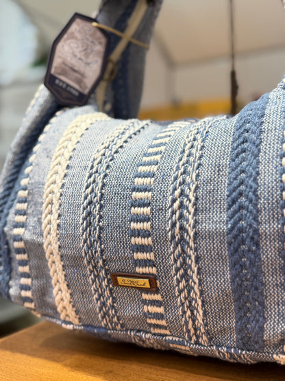 SunNSand ブルーストライプ 織り柄ワンショルダートート