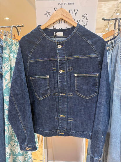 INDIMARK ノーカラー ラグラン デニムジャケット ストレッチ ベーシックブルー WJ259