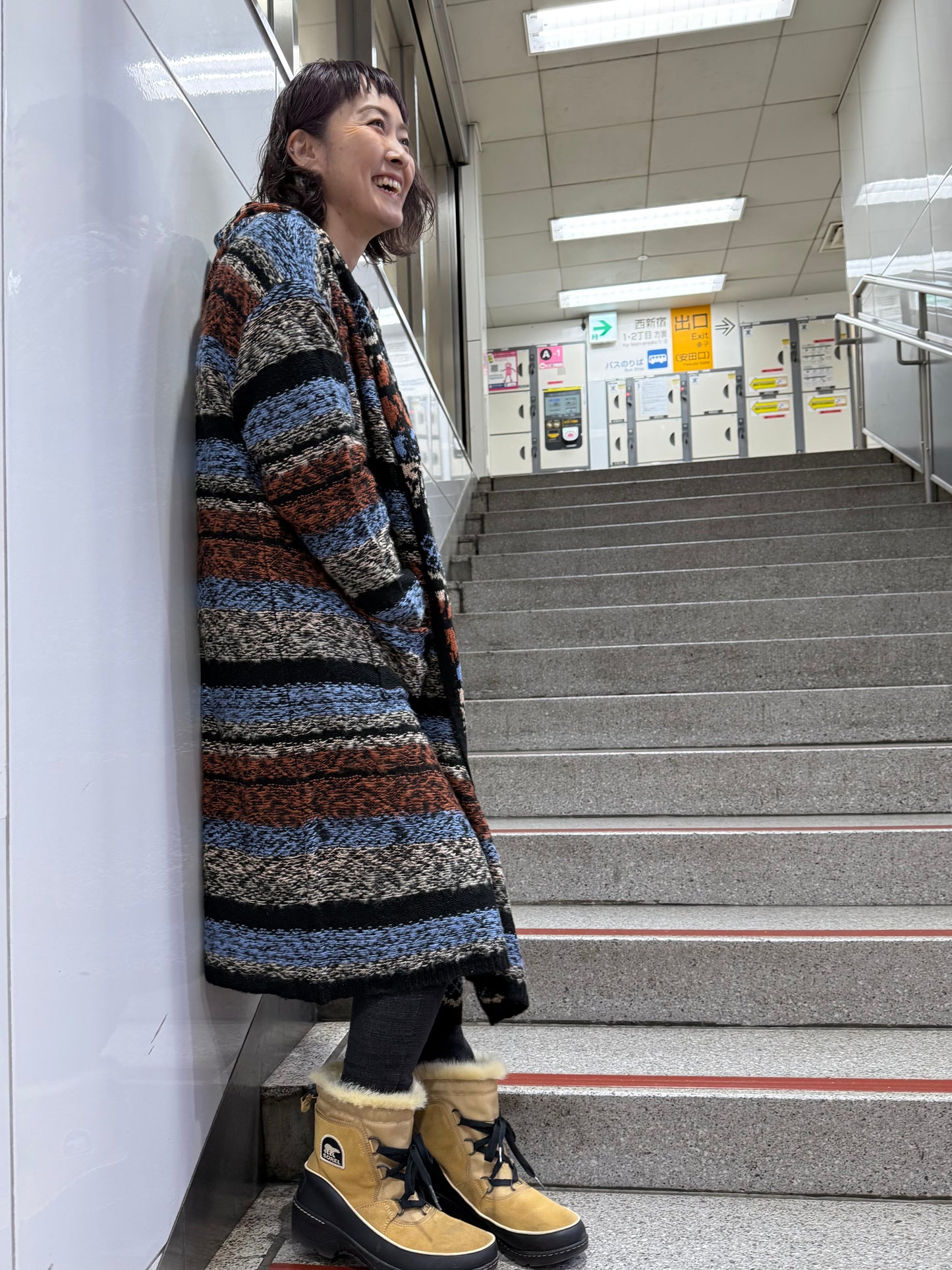 LOVESTITCH ボヘミアンストライプ フード付きニットカーディガン