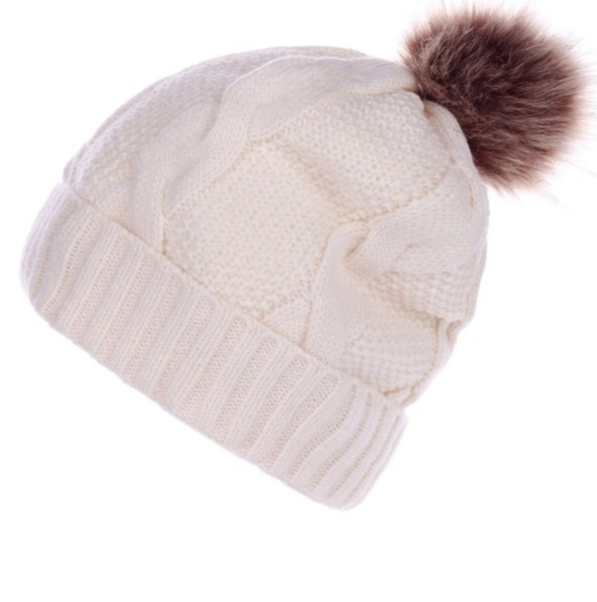 インナーボアケーブルニット帽 ポンポン付き