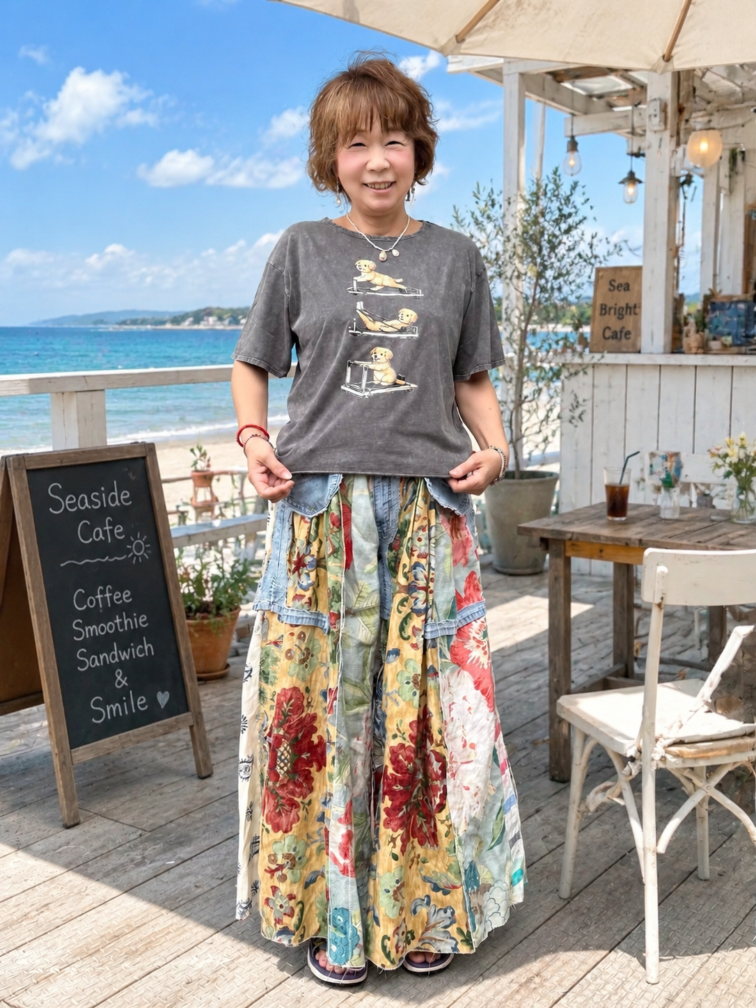 エクササイズドッグ　クロップド丈Tシャツ　ヴィンテージチャコール