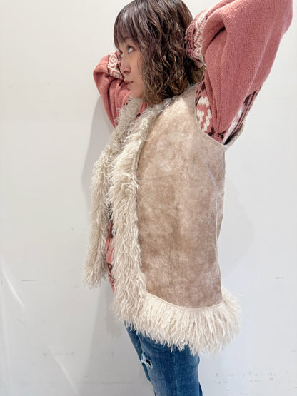 フェイクファー スエード調ベスト