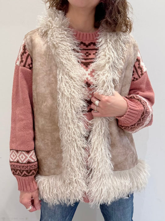 フェイクファー スエード調ベスト