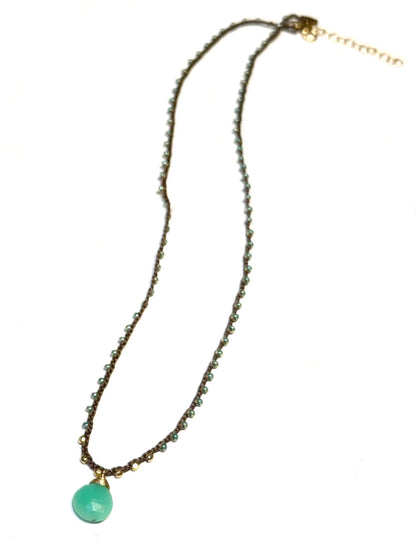 マチュピチュジュエリー クリソプレーズ/14kgf ブラウスシルクスレッドネックレス クリアグリーンビーズ