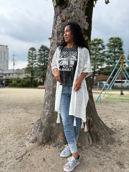 タッセル付きレースキモノ ホワイト