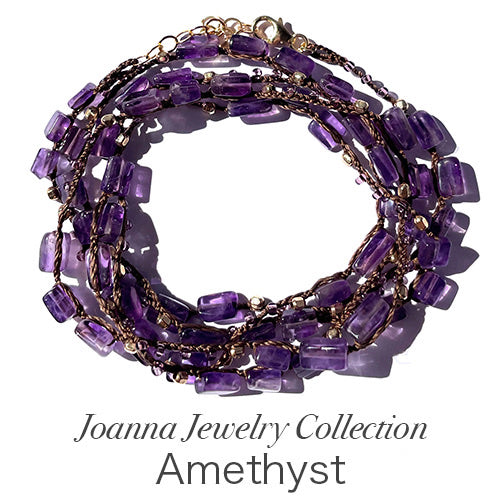 マチュピチュジュエリー 【アメジスト/スクエア/14kgf】シルクスレッドラップブレス/NK パープル&14kgfビーズ