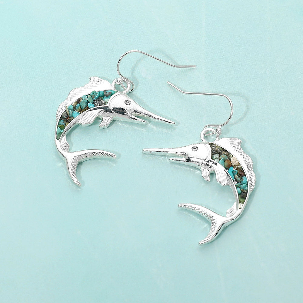 クラッシュターコイズ カジキモチーフ ダングルピアス