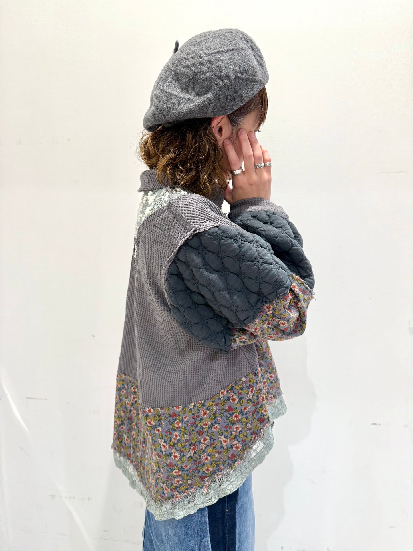 POL コントラストパッチ 花柄ジャケット