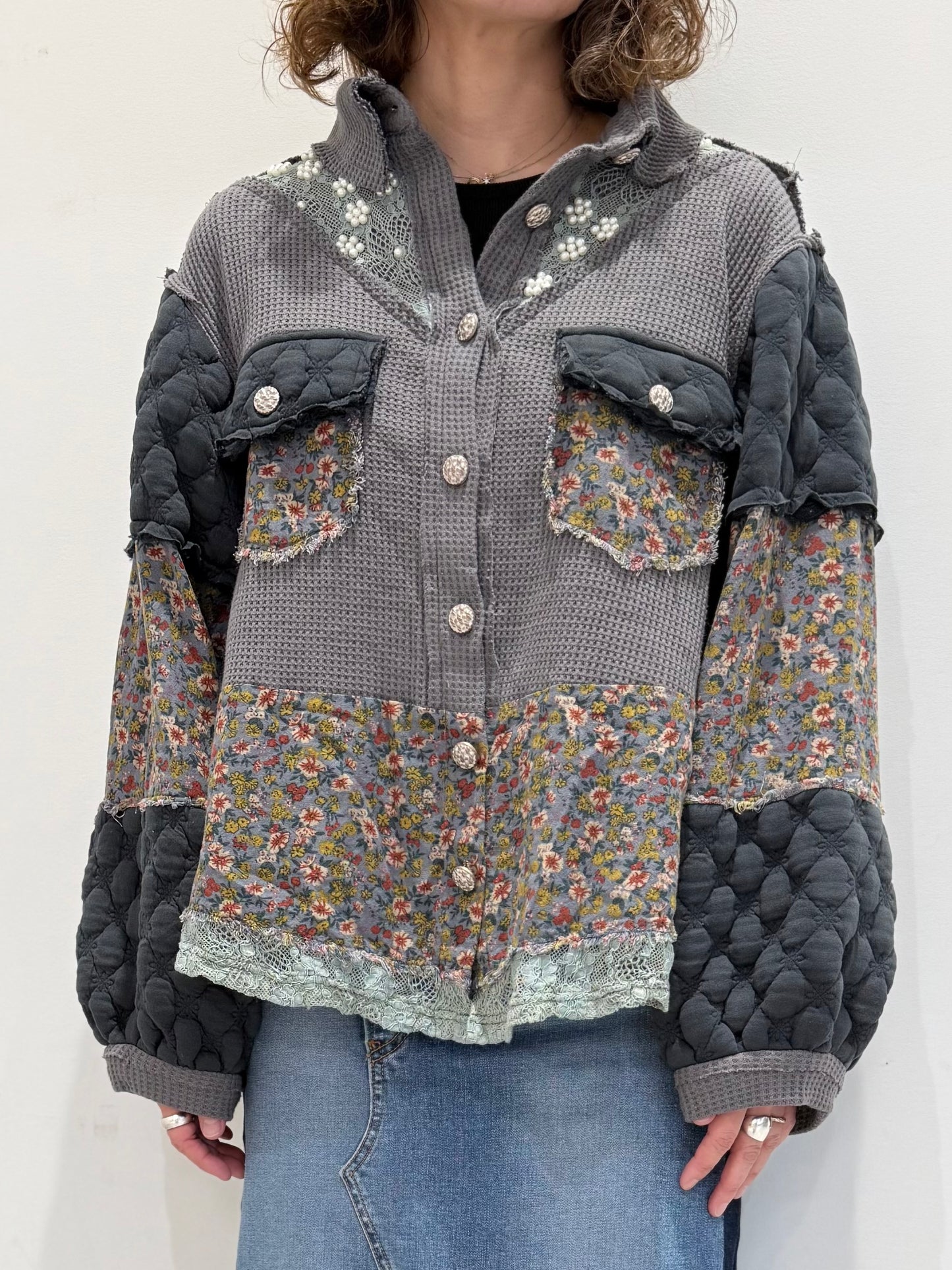 POL コントラストパッチ 花柄ジャケット