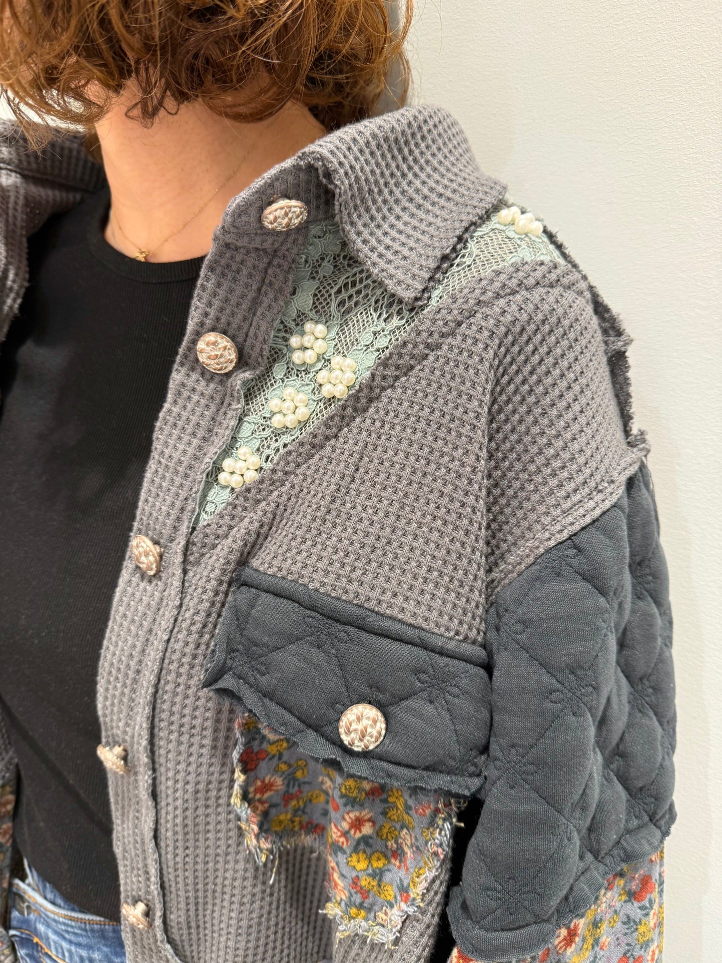 POL コントラストパッチ 花柄ジャケット