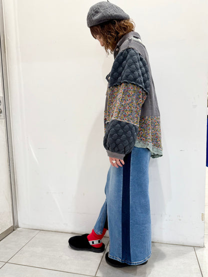 POL コントラストパッチ 花柄ジャケット