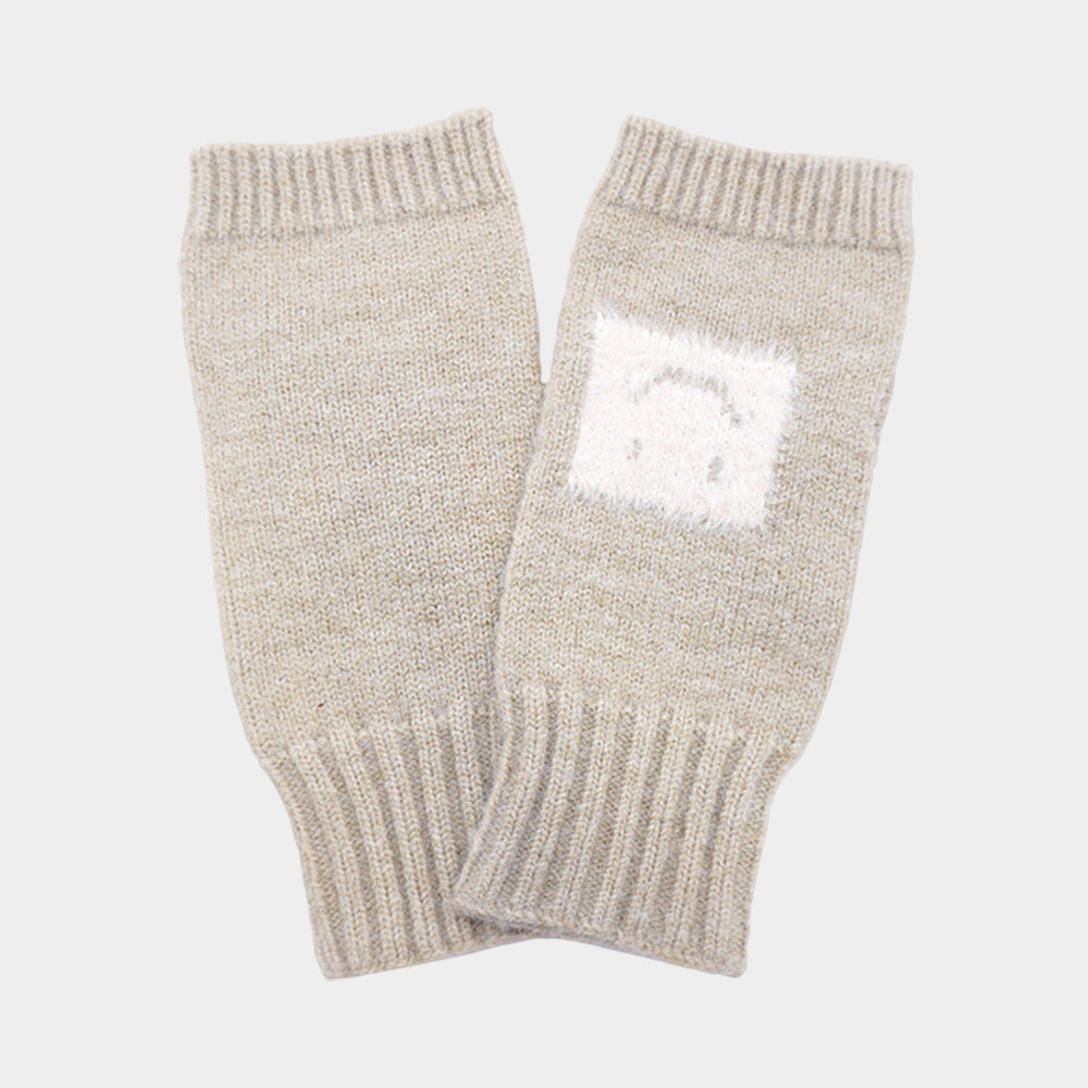 スクエアスマイルモチーフ ニット 指なし手袋