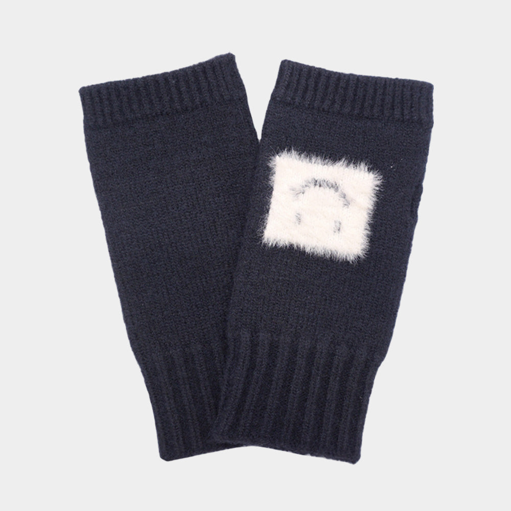 スクエアスマイルモチーフ ニット 指なし手袋