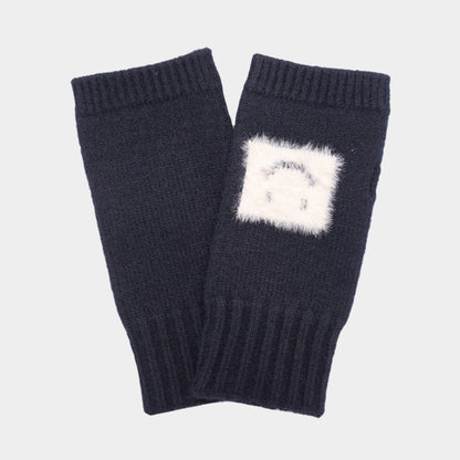 スクエアスマイルモチーフ ニット 指なし手袋