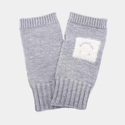 スクエアスマイルモチーフ ニット 指なし手袋