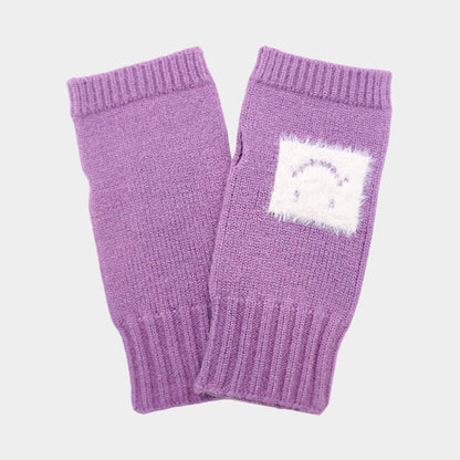 スクエアスマイルモチーフ ニット 指なし手袋