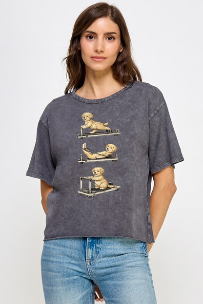 エクササイズドッグ　クロップド丈Tシャツ　ヴィンテージチャコール