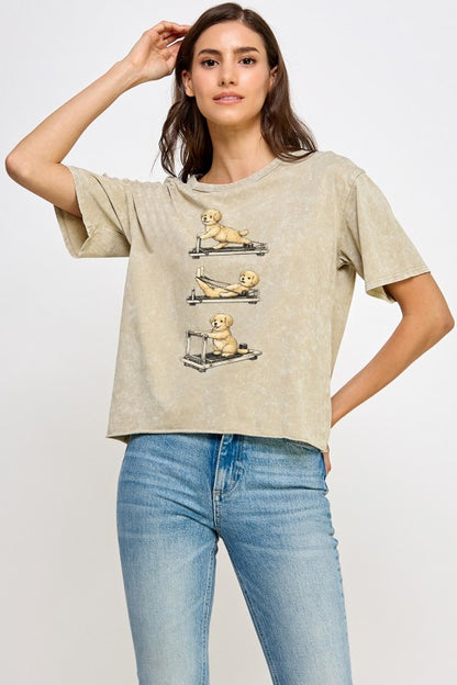 エクササイズドッグ　クロップド丈Tシャツ　ヴィンテージチャコール