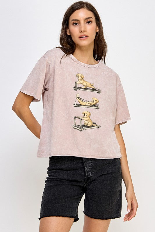 エクササイズドッグ　クロップド丈Tシャツ　ヴィンテージチャコール