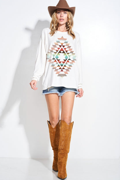 オルテガ柄 オーバーサイズ ロングスリーブトップス