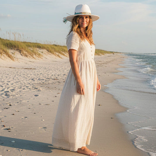 【オンライン先行】SunNSandビーズアクセント サファリハット｜ナチュラル＆ホワイト｜UV対策 UPF50+