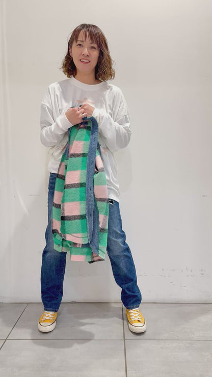 デニム切替×チェック柄 オーバーサイズシャケット シャツジャケット