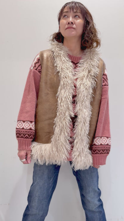 フェイクファー スエード調ベスト