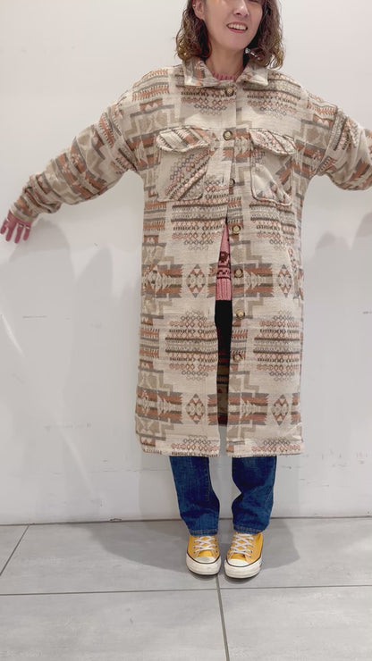 オルテガ柄 ロングシャケットコート