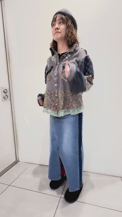 POL コントラストパッチ 花柄ジャケット