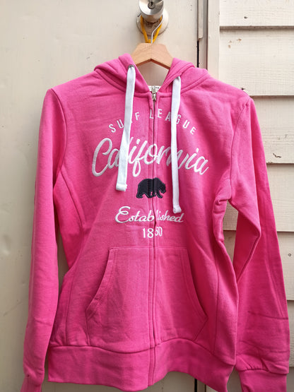 フリースジップアップフーディー カリフォルニアベア バブルガムピンク