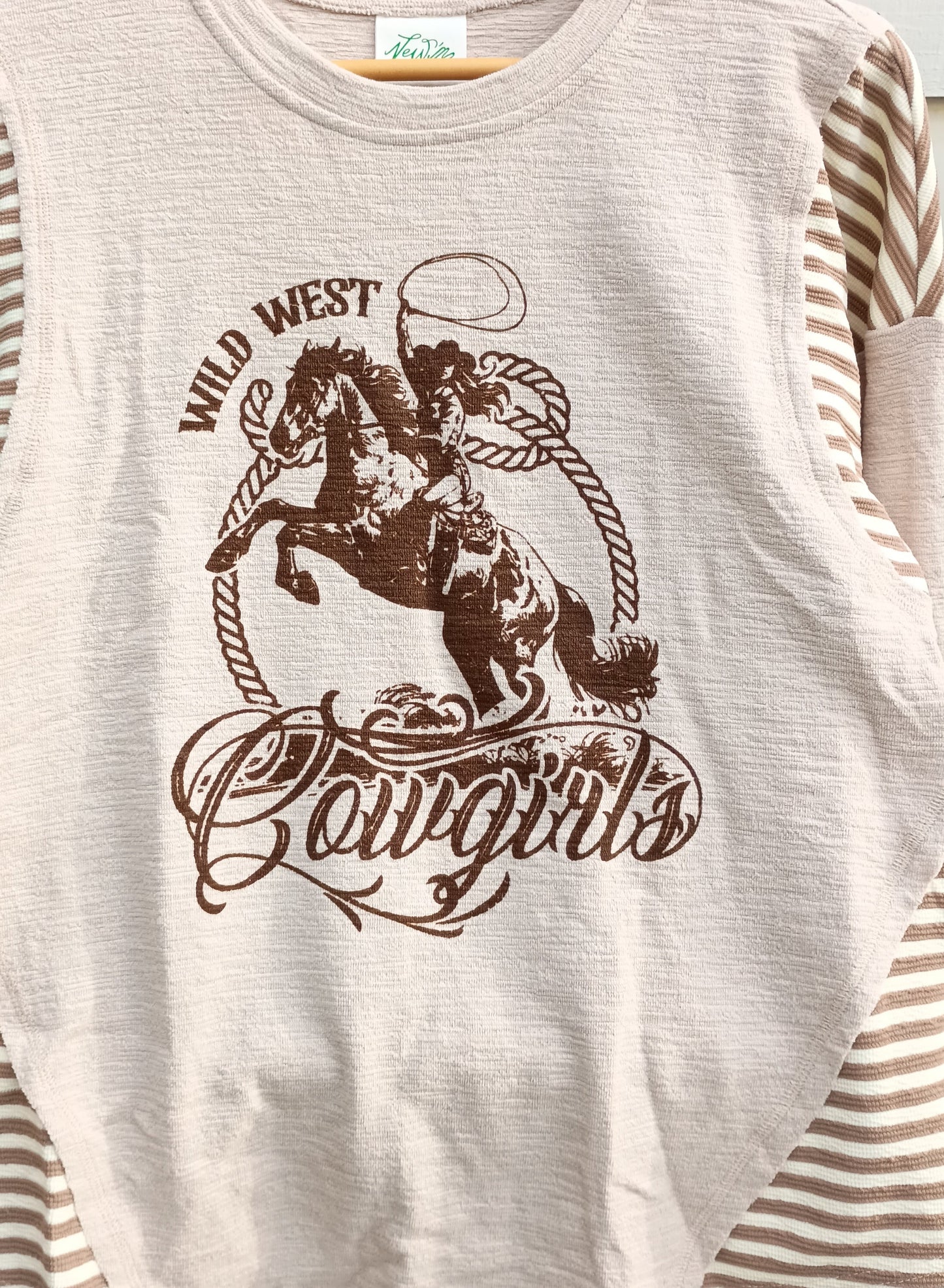 カウガールプリント ボーダー切替長袖Tシャツ