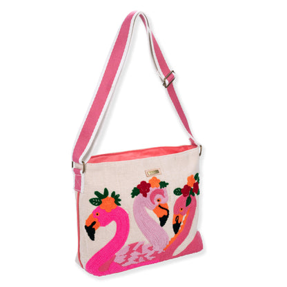 SunNSand フローラルフラミンゴショルダーバッグ