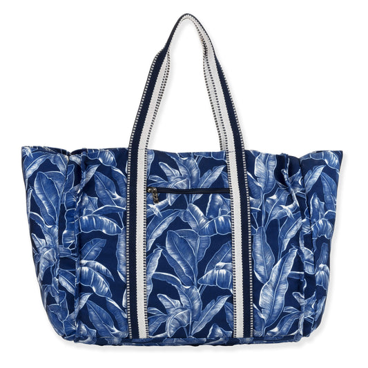 SunNSand リーフ柄オーバーサイズトートバッグ ネイビー