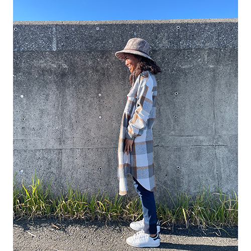 SALE】チェック ロングシャツジャケット グレー / Sunny Sunday Beach